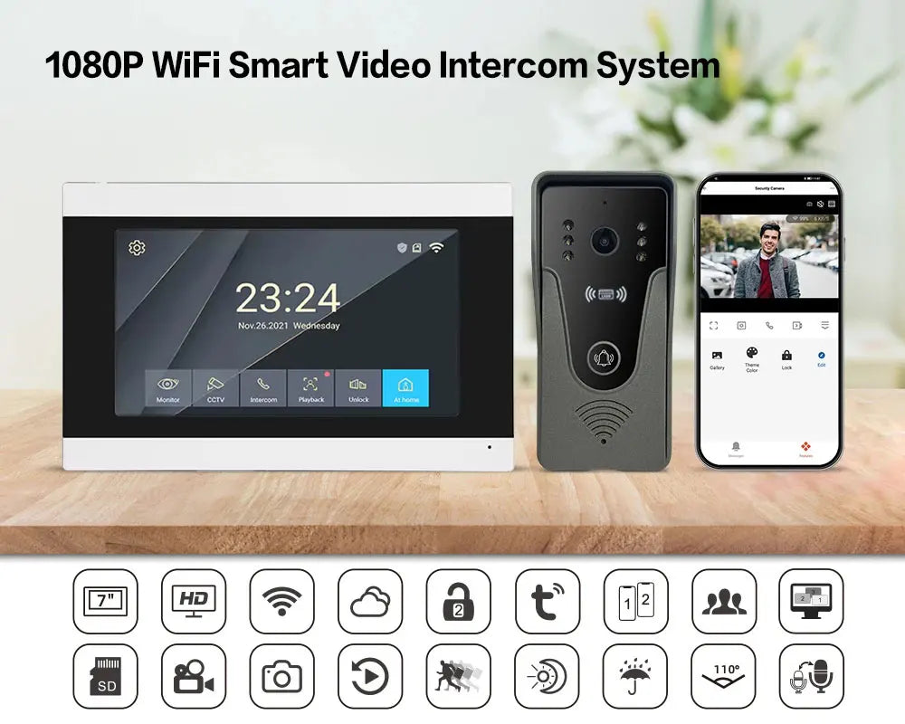 Wireless Smart Video Doorbell with Touch Screen