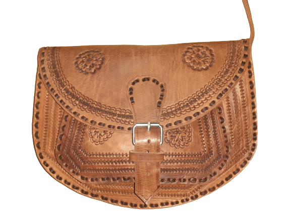 Bolso Ovalado Labrado Vacuno Hebilla-1