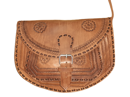 Bolso Ovalado Labrado Vacuno Hebilla-1