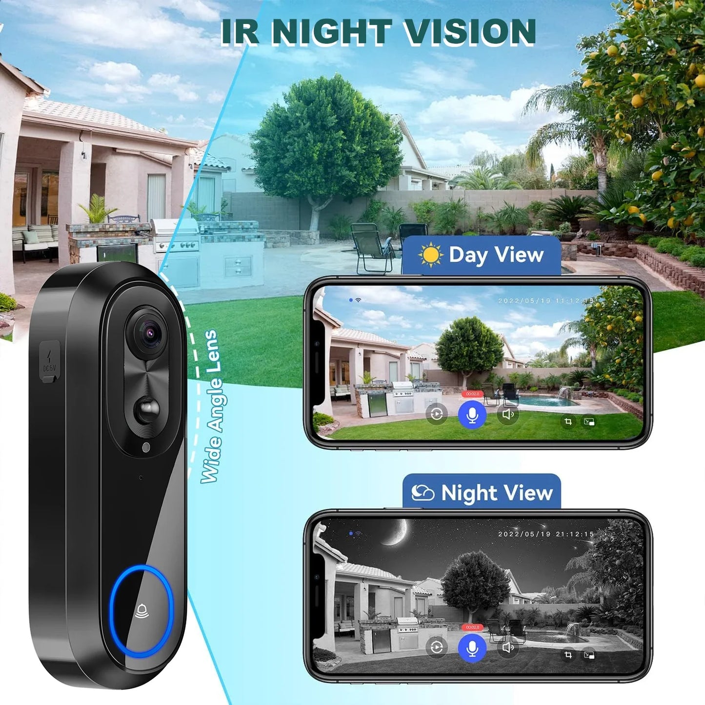NNEOBA WiFi Video Doorbell Smart Camera (1080P)