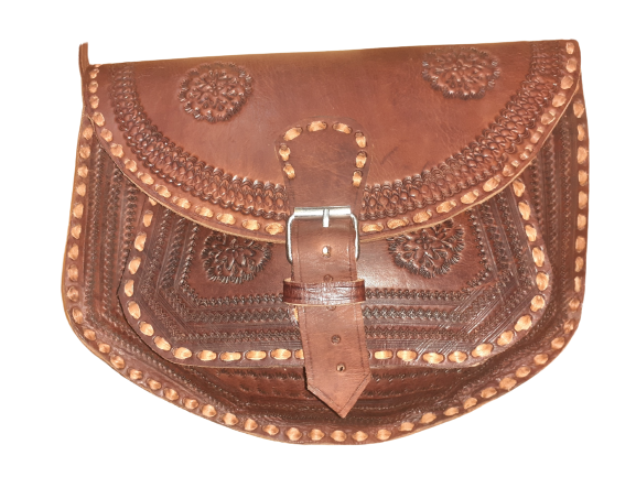 Bolso Ovalado Labrado Vacuno Hebilla-0